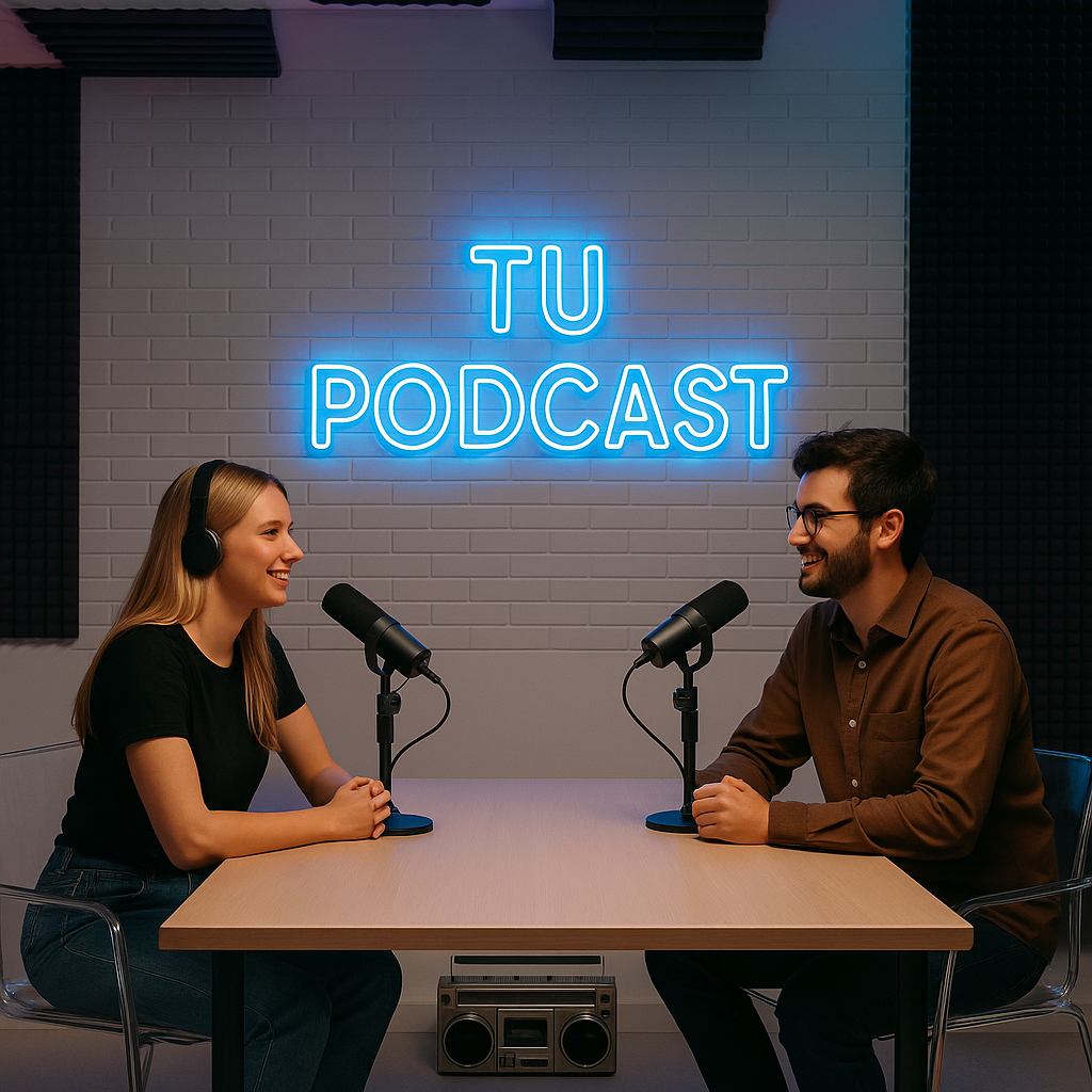 Set de podcast en estudio - referencia visual